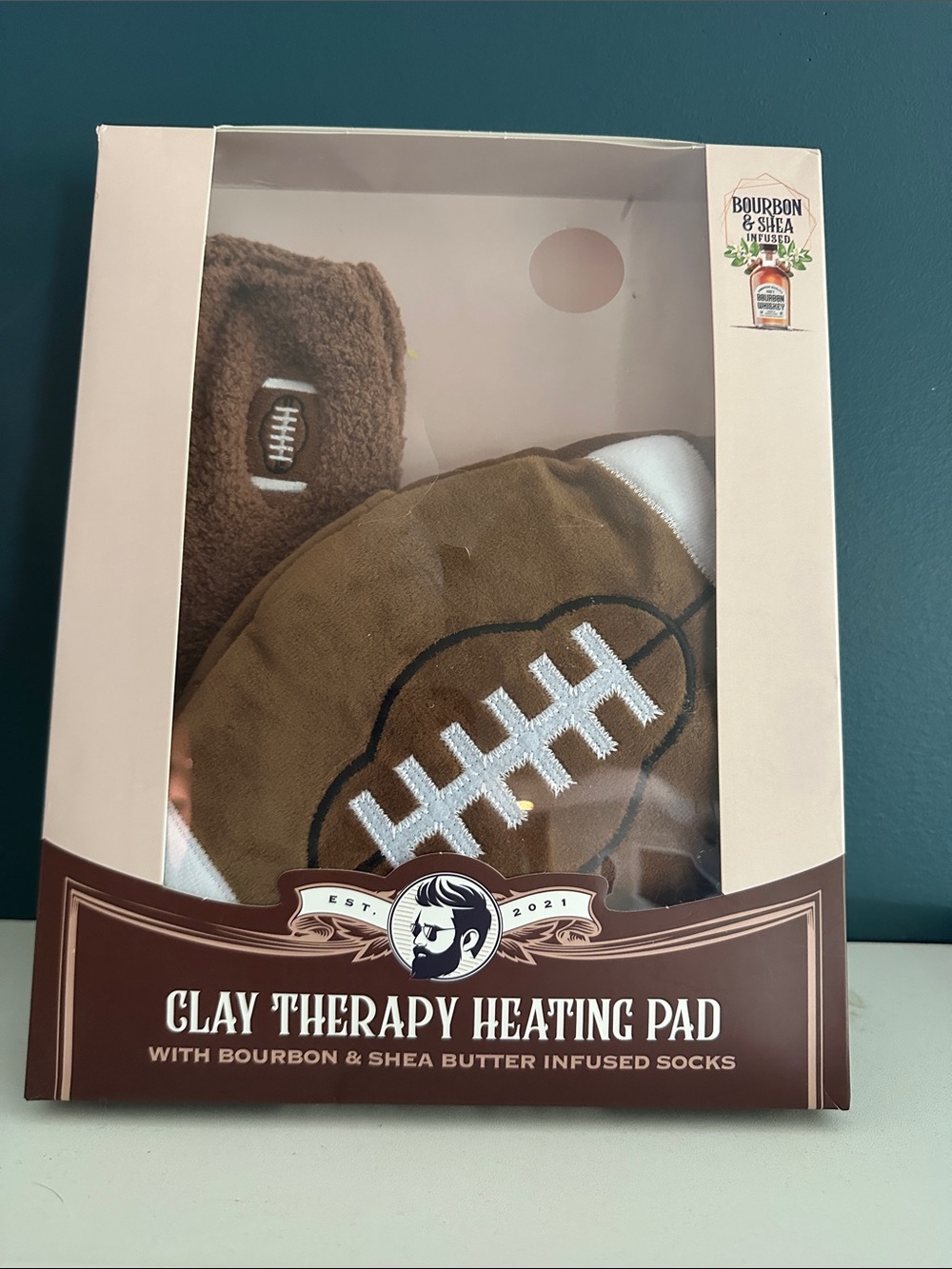 therapy Football Heating Pad with Bourbon & Shea Socks - Brown
